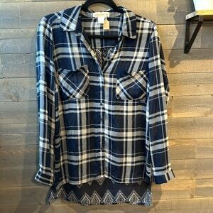 Band of gypsies size xs plaid button down silky sheer button down tunic